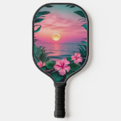 Prachtige roze-Blauwgroen tropische bloemenzonnekr Pickleball Paddle (Achterkant)
