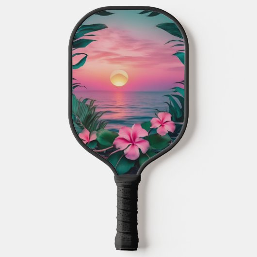 Prachtige roze-Blauwgroen tropische bloemenzonnekr Pickleball Paddle (Achterkant)