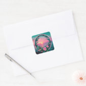 Prachtige roze-Blauwgroen tropische bloemenzonnekr Vierkante Sticker (Envelop)