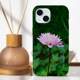 Prachtige roze bloem gepersonaliseerde naam iPhone 15 case