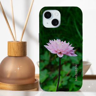 Prachtige roze bloem gepersonaliseerde naam iPhone 15 case