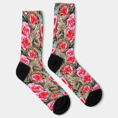 Prachtige roze bloemen en parels met metaal 3D-eff Sokken (Rechts)