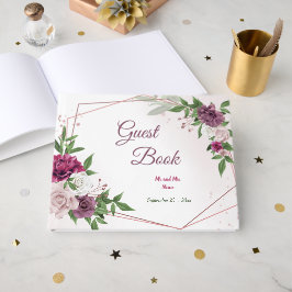 prachtige roze bloemen met vuursteentje geometrisc gastenboek