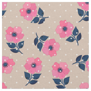 Prachtige roze bloemen poka Dots Pattern Stof