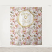 Prachtige Roze Bloemen Verjaardagsfeest Vlaggenlij Wandkleed (Voorkant)