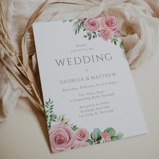 Prachtige roze blush bloemen elegante bruiloft kaart