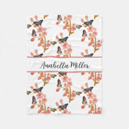 Prachtige roze Boho Butterfly Pattern Kinder Name Fleece Deken