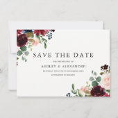 Prachtige Roze & Bordeaux Kleurige Bloemen Elegant Save The Date (Voorkant)