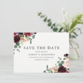 Prachtige Roze & Bordeauxkleurige Bloemen Elegante Save The Date (Staand voorkant)