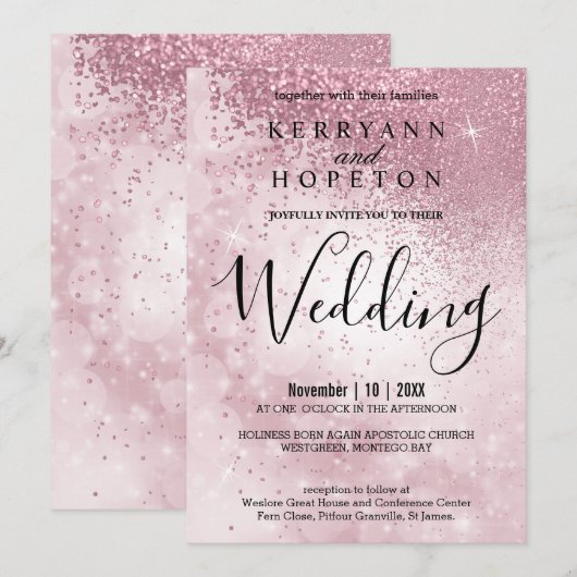 Prachtige roze bruiloft - Uitnodiging (Voorkant / Achterkant)