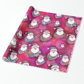 Prachtige roze Confetti Santas voor Kerstmis Cadeaupapier (Uitgerold)