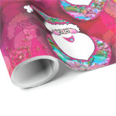 Prachtige roze Confetti Santas voor Kerstmis Cadeaupapier (Rol Hoek)