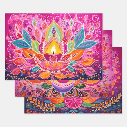 Prachtige roze Diwali Inpakpapier Vel (Set)