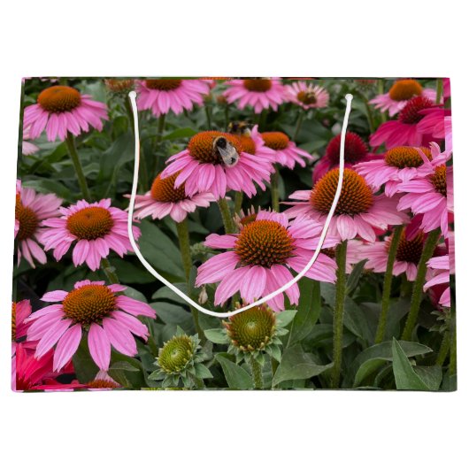Prachtige roze Echinacea Flowers en Bee Groot Cadeauzakje (Voorkant)