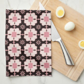 Prachtige roze en donkerbruine Floral Tegel Patter Theedoek (Quarter Fold)