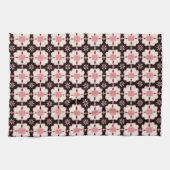 Prachtige roze en donkerbruine Floral Tegel Patter Theedoek (Horizontaal)