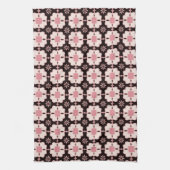 Prachtige roze en donkerbruine Floral Tegel Patter Theedoek (Verticaal)