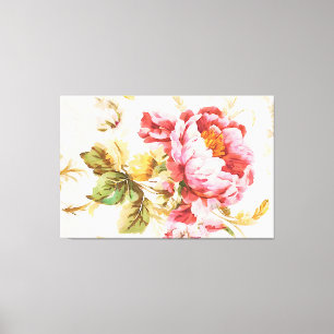 Prachtige roze en gele bloemen. Shabby Chic Canvas Afdruk