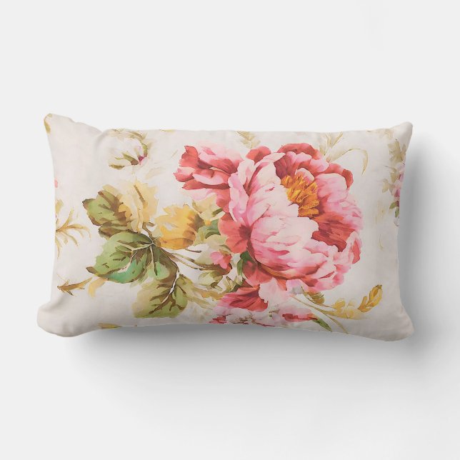 Prachtige roze en gele bloemen. Shabby Chic Kussen (Voorkant)