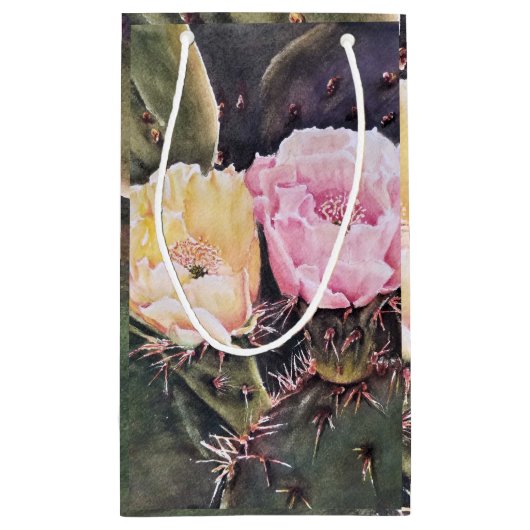 Prachtige roze en gele cactus Flowers Klein Cadeauzakje (Achterkant)