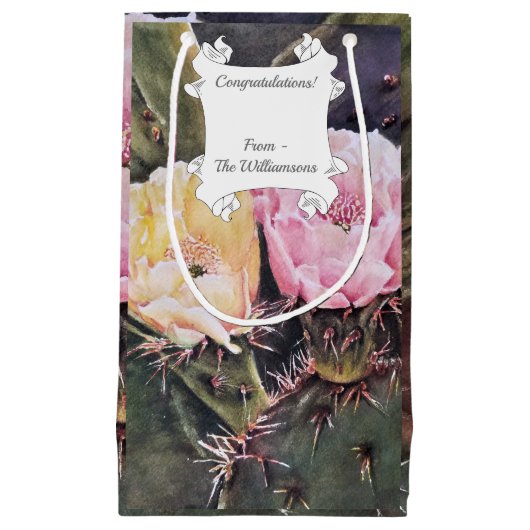 Prachtige roze en gele cactus Flowers Klein Cadeauzakje (Voorkant)