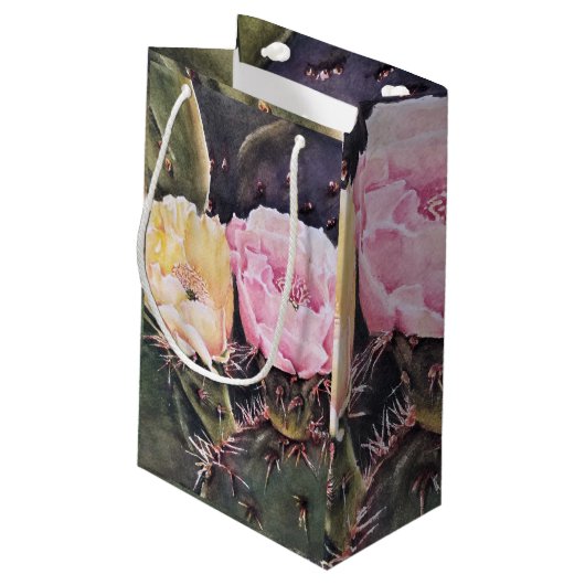 Prachtige roze en gele cactus Flowers Klein Cadeauzakje (Achterkant Gekanteld)