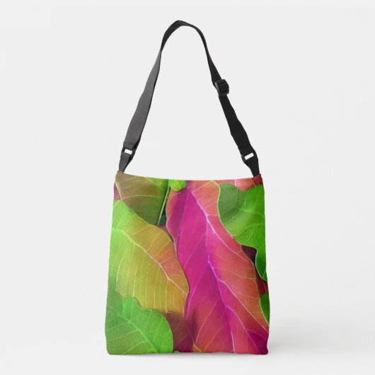 Prachtige roze en groene luifspatroon crossbody tas (Achterkant)