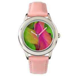 Prachtige roze en groene luifspatroon horloge
