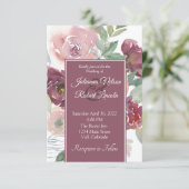 Prachtige roze en mauve waterverf met bloemen kaart (Staand voorkant)