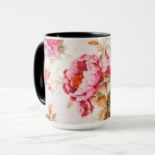 Prachtige roze en Oranje bloemen. Shabby Chic Mok