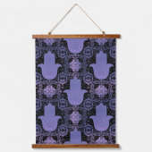 Prachtige Roze en Paarse Hamsa Hand Hangend Wandkleed (Voorkant)