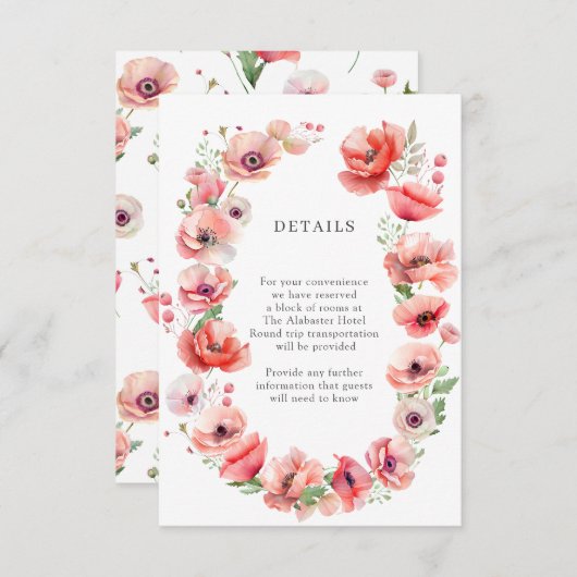 Prachtige roze en rode papaverbloem — Ontwerpdetai Informatiekaartje (Voorkant / Achterkant)