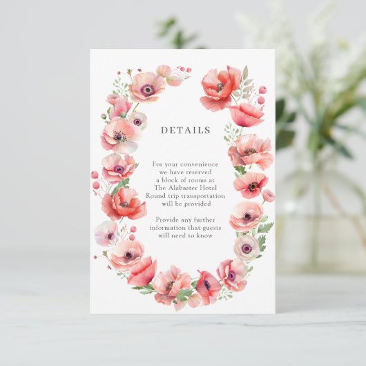 Prachtige roze en rode papaverbloem — Ontwerpdetai Informatiekaartje (Staand voorkant)