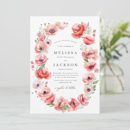 Prachtige roze en rode papaverbloem Weddenschap Kaart (Staand voorkant)
