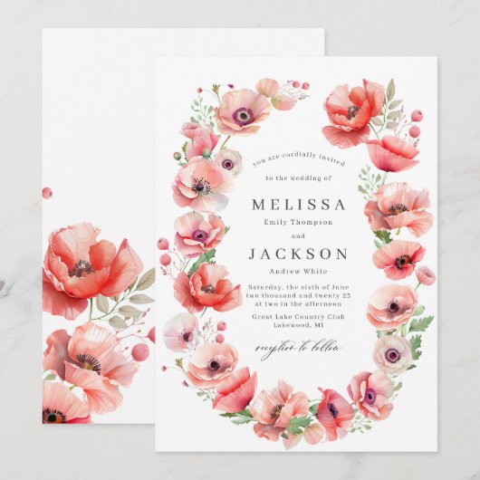 Prachtige roze en rode papaverbloem Weddenschap Kaart (Voorkant / Achterkant)