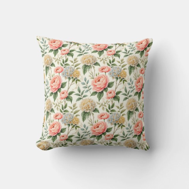 Prachtige Roze en Witte Bloemen Kussen (Voorkant)
