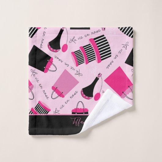 Prachtige roze en zwarte Parijs Bad Handdoek (Wasdoekje)