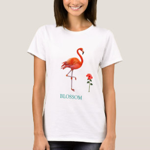 Prachtige roze flamingo Bird & Red Hibiscus Flower T-shirt