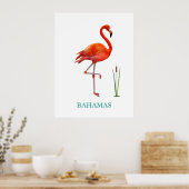 Prachtige Roze Flamingo Bird & Reed Plant op White Poster (Keuken)
