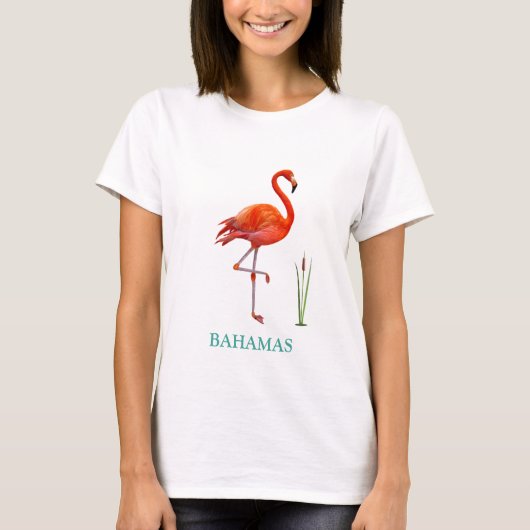 Prachtige roze flamingo Bird & Reed Plant T-Shirt (Voorkant)