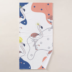 Prachtige roze flamingo met kroon naadloos patter badhanddoek