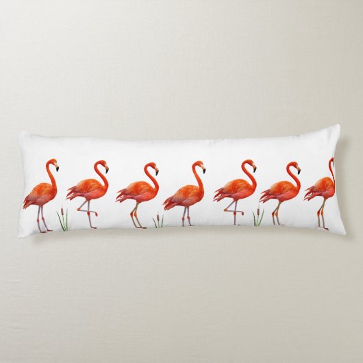 Prachtige roze flamingos op wit lichaamskussen (Achterkant)