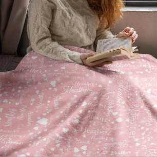 Prachtige roze fleece deken met naam en harten