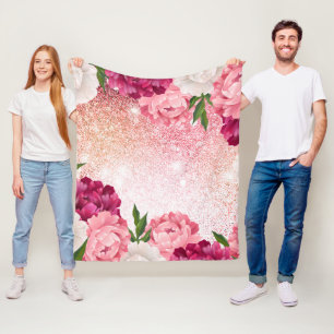 Prachtige roze glitter Floral Fleece Deken