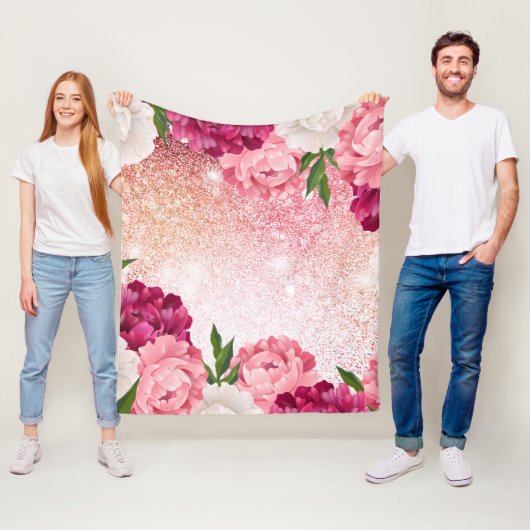 Prachtige roze glitter Floral Fleece Deken (In situ)
