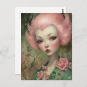 Prachtige roze haar vrouw briefkaart (Voorkant / Achterkant)