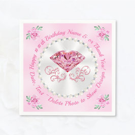 Prachtige, roze Happy Birthday servetten, 3 maten Servet