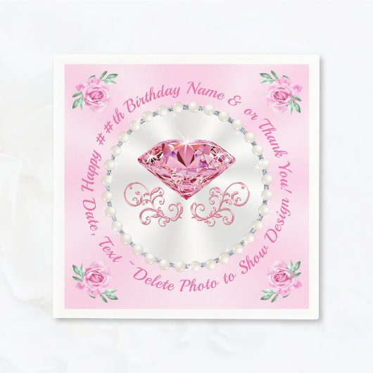 Prachtige, roze Happy Birthday servetten, 3 maten Servet