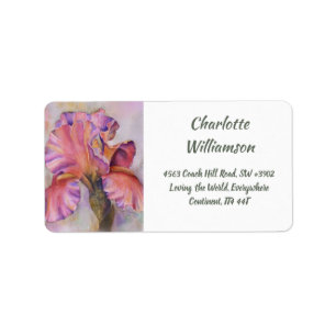 Prachtige roze Iris-ventilator in het adres van de Etiket