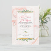 Prachtige roze kant en ribbon Wedding-uitnodiginge Kaart (Staand voorkant)